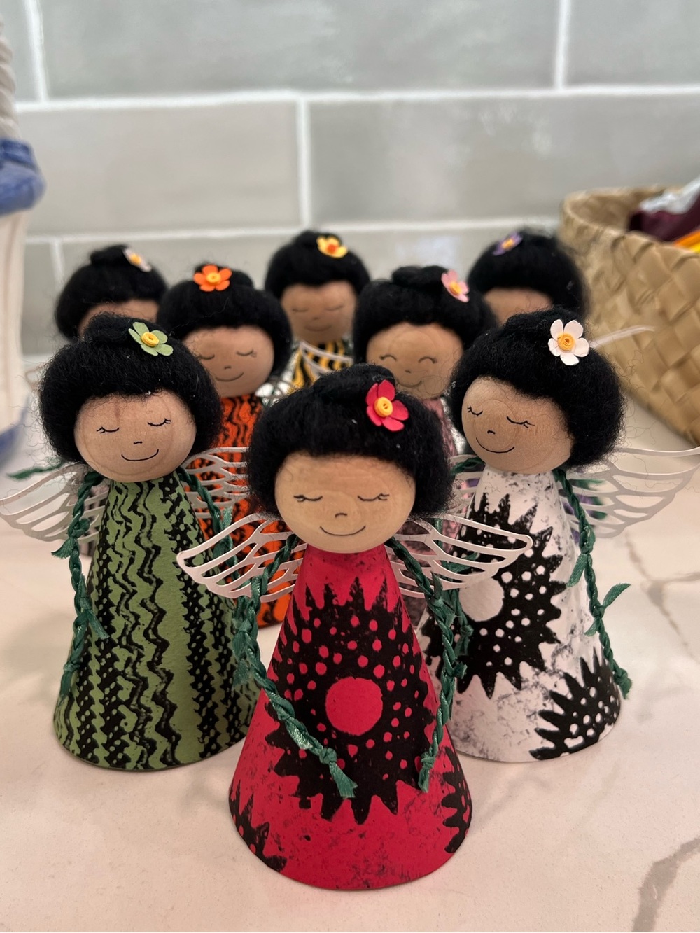 Handcrafted 8 Hawaiian Angel Figures, Kapa Cloth Inspired Bodies
